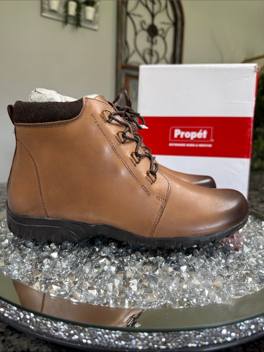 Propet Delaney Brown Leather Lace-Up Ankle Booties NEW 9.5